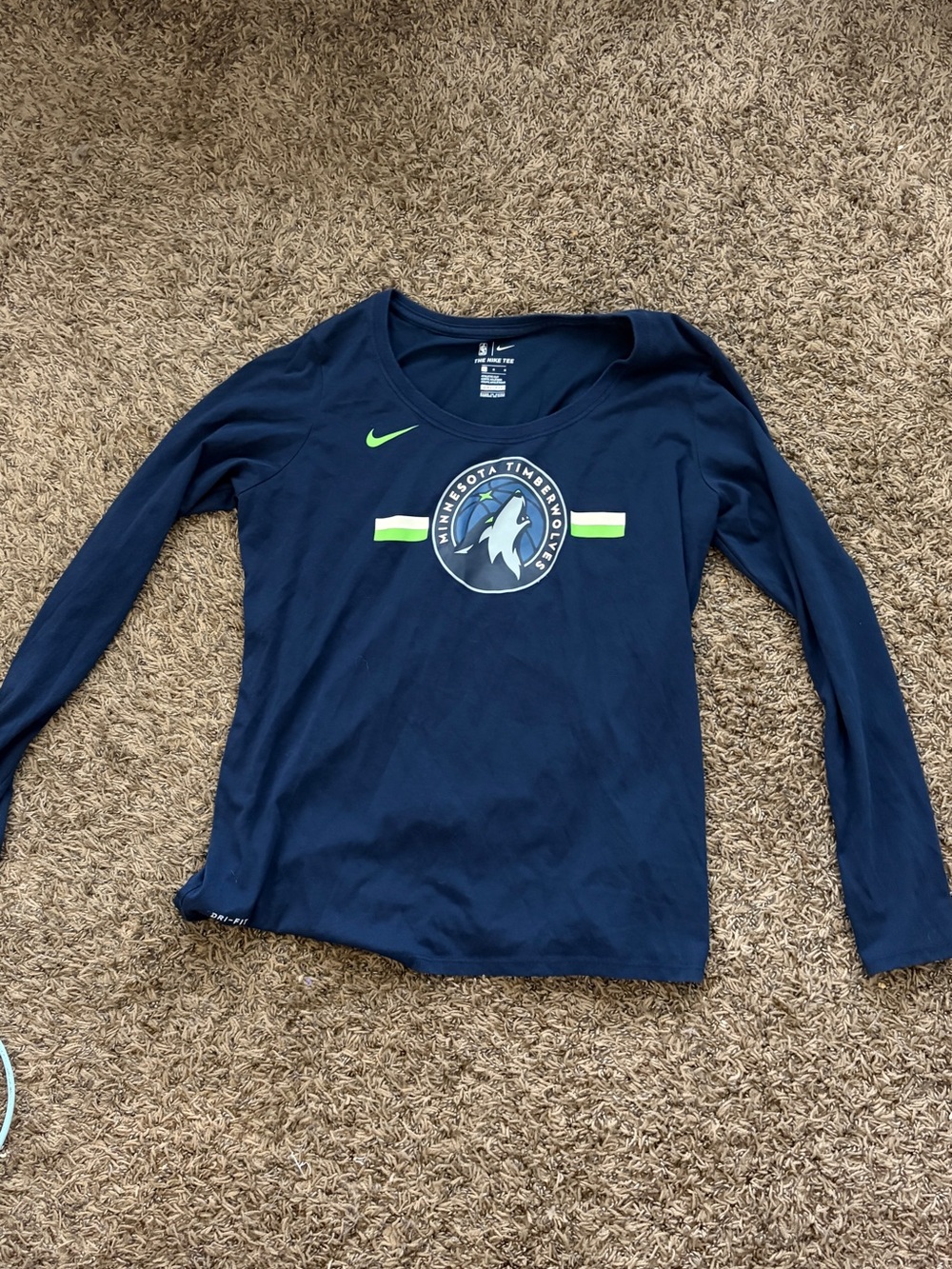 Nike Navy Long-Sleeve Minnesota Timberwolves Tee with Lime Accents